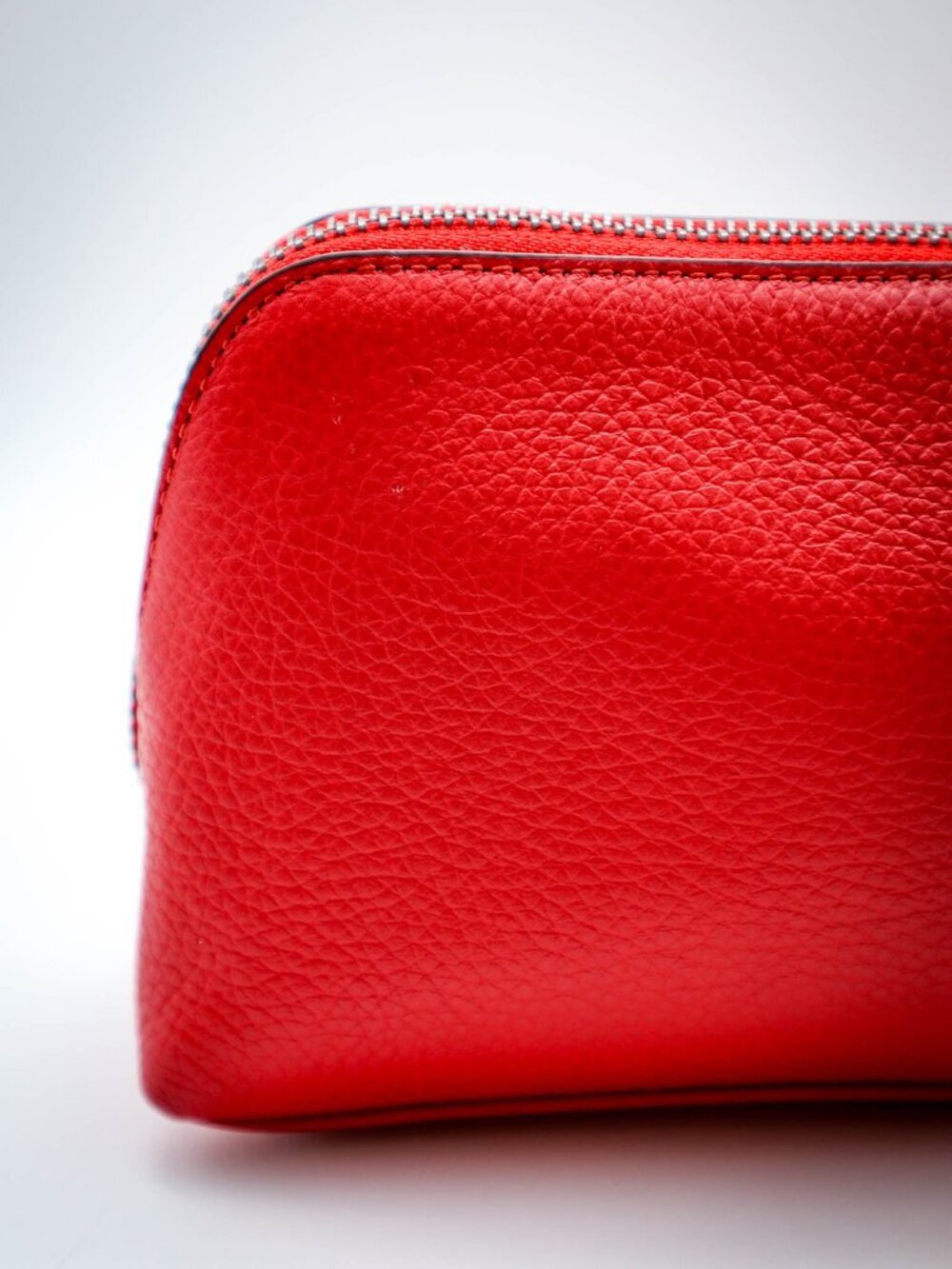 Ralph Lauren Leighton Make-up Cosmetics Bag Toiletries Case Pebbled Leather Red - Picture 5 of 11